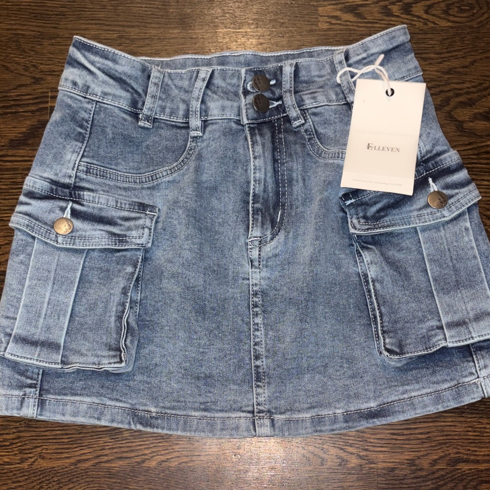 Blue Denim Cargo Skirt